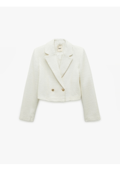 Koton Kruvaze Uzun Kollu Tüvit Crop Blazer Ceket Kırık Beyaz 6wak50038uw Ekru
