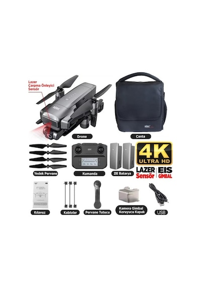 SJRC F22 S2 Pro+ Combo 4K Kameralı Drone Seti - 2Batarya+6KM Menzil+Çarpışma Sensörü+40 Dakika Uçuş Süresi+Çanta+EIS Gimbal