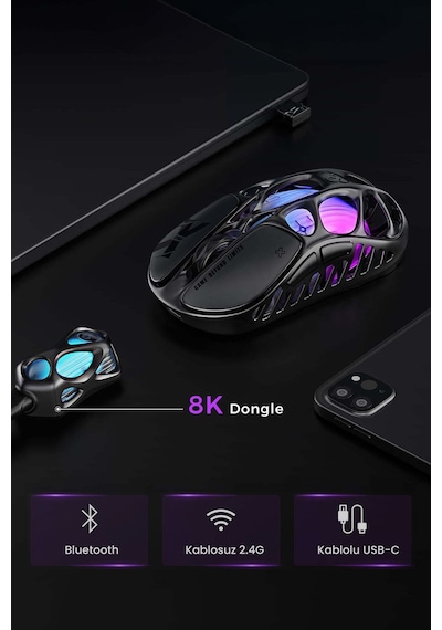 Gravastar Mercury Xpro Rgb 32k Dpı Optik Gaming Mouse+8k Dongle, Kablosuz, Magnezyum Alaşımlı, Progr Gsmercuryxpro