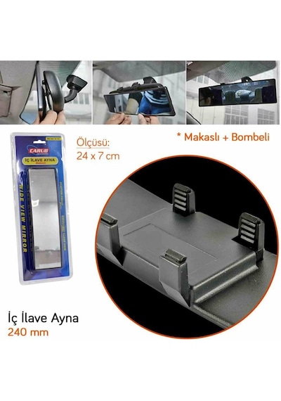 Carub 240 Mm Bombeli Makaslı Geçmeli Iç Ilave Ayna Siyah (531013760)