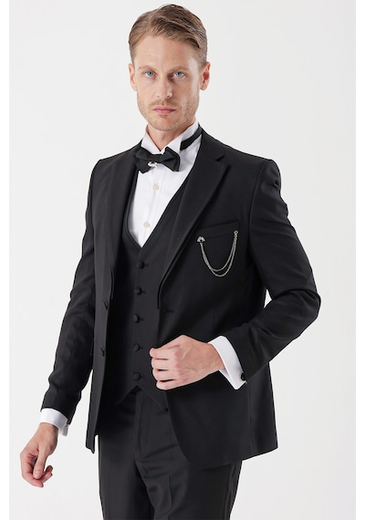 İmza Siyah Desenli Armürlü Çıkarılabilir Mono Yaka Yelekli 6 Drop Slim Fit Smokin Damatlık Takım 1001230202-Siyah İmza Siyah Desenli Armürlü Çıkarılabilir Mono Yaka Yelekli 6 Drop Slim Fit Smokin Damatlık Takım 1001230202-Siyah