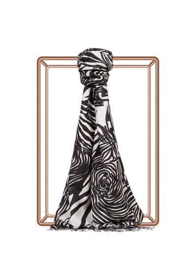 İpekevi Desenli İpek Şal Zebra Desenli - Siyah Beyaz - Siyah Beyaz