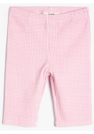Koton Kısa Tayt Beli Lastikli Pamuklu Pembe Ekose 4skg40206ak Pembe