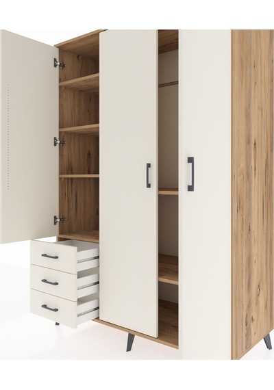 Kronos Dolap 6 Raflı 3 Çekmeceli Tek Askılı 132x59x195 Çam-ay... Çam