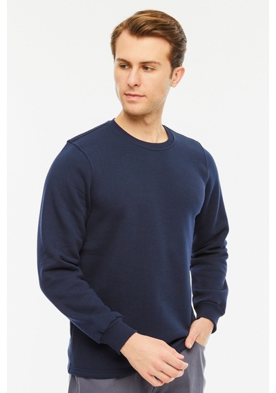 Uniprom Sweatshirt Bisiklet Yaka Içi Polarlı 3 Iplik Pamuklu Normal Kesim Erkek Lacivert