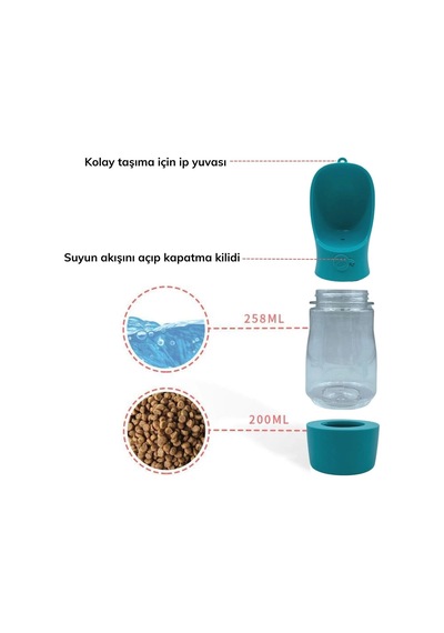 Biishe Taşınabilir Mama Hazneli Evcil Hayvan Suluğu Seyahat Kabı Kilitlenebilen Su Sızdırmaz 380ml