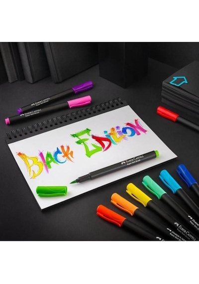 Faber-Castell Black Edition Keçeli Kalem Fırça Uç 10’lu, Parlak Renkler, Yazım ve Boyama İçin Uygun, Yumuşak