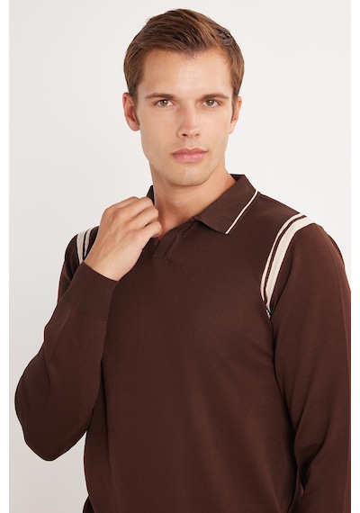 Tudors Erkek Slim Fit Dar Kesim Uzun Kol Polo Yaka Çizgili Kahverengi Kazak-35789 Kahverengi Tudors Erkek Slim Fit Dar Kesim Uzun Kol Polo Yaka Çizgili Kahverengi Kazak-35789 Kahverengi