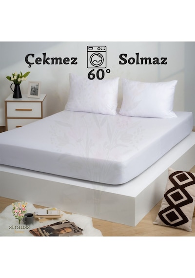 Home Premium Lastikli Çarşaf Yüksek Yataklara Özel 40cm Yükseklik Penye %100 Pamuk 150gr/m2 Oeko Tex Beyaz