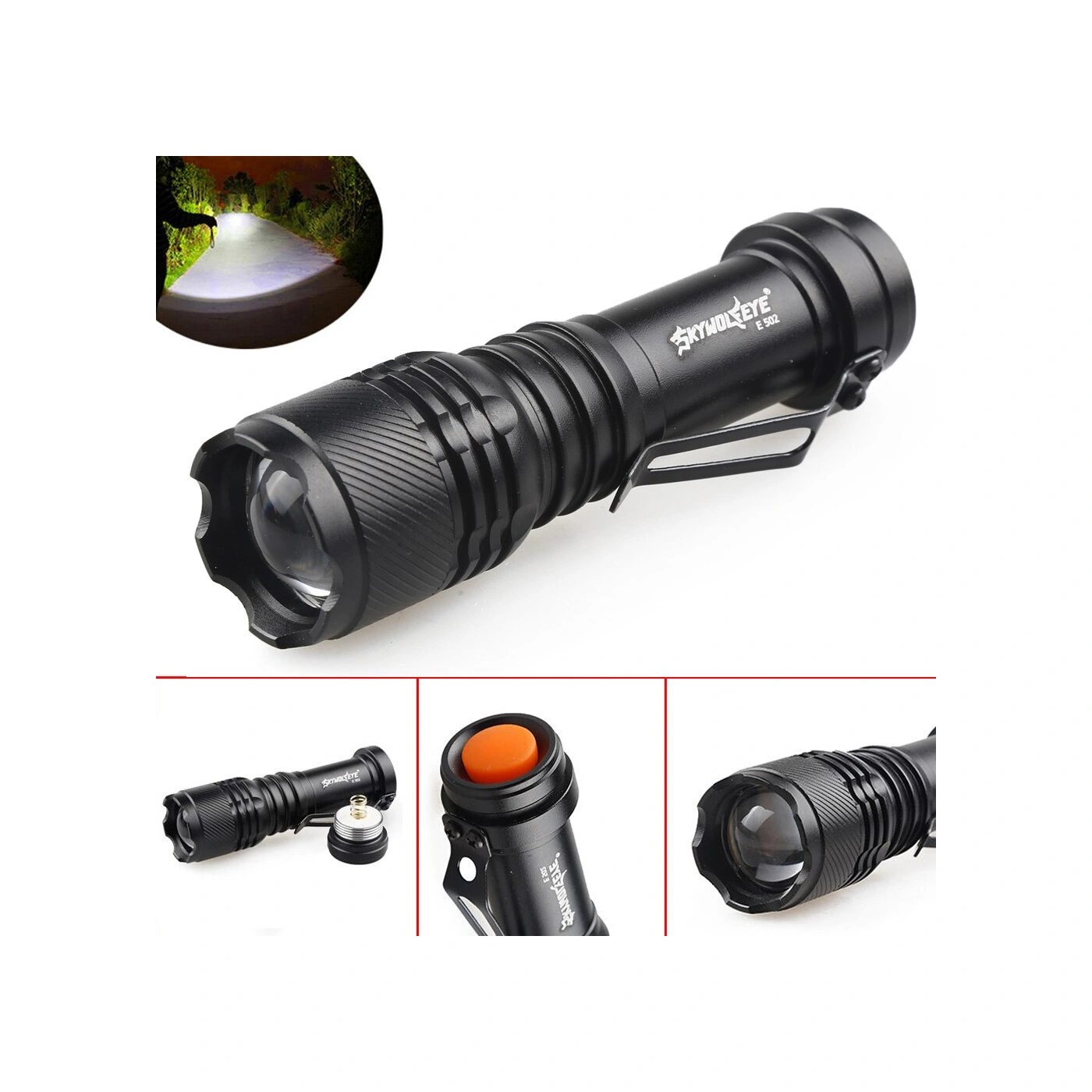 Şarjlı Mini Led El Feneri Cree Led 500 Lumens Açık Gri