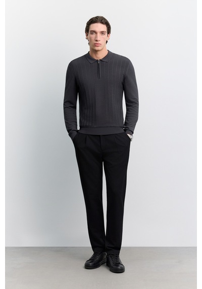 Avva Erkek Antrasit Polo Yaka Fermuarlı Rayon Karışımlı Regular Fit Kazak A62y5022