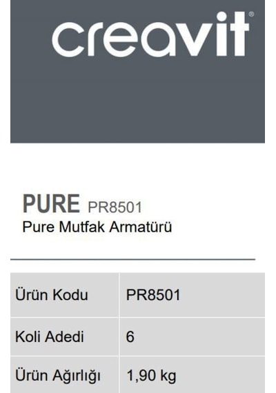 Creavit Pr8501 Pure Mutfak Armatürü