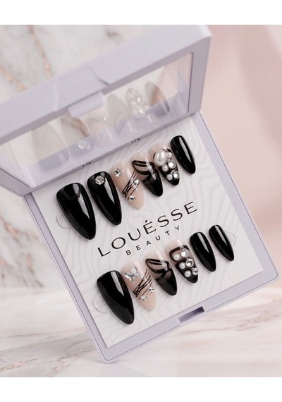 Louésse Midnight Pearl Takma Tırnak 12 Li Siyah Taşlı İnci Detaylı Nail Set