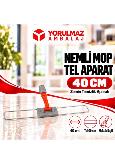 40 Cm Tel Mop Aparatı Bağcıklı Cepli Mop Uyumlu Katlanabilir Paspas Aparatı
