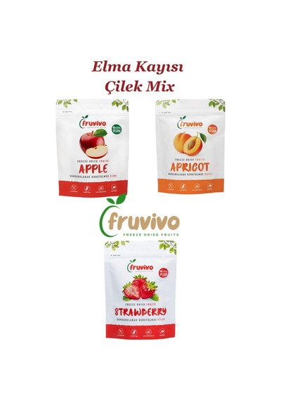 Fruvivo 3'lü Freeze Dry Paket - Elma + Kayısı + Çilek - Dondurularak Kurutulmuş Meyve Cipsi Şeker İlavesiz %100 Doğal Vegan 65 G