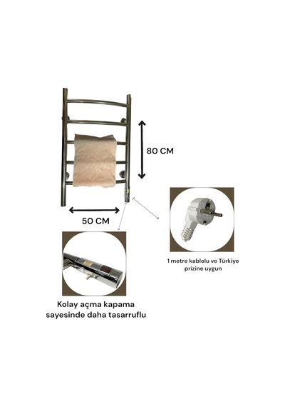 Micron Elektrikli Havlupan, Elektrikli Havlu Isıtıcı, 50x70 Tasarruflu Krom, Şık Tasarım