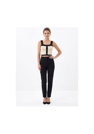 Onno Style Women Askılı Kolsuz Düğme Detaylı Triko Kadın Bluz Krem