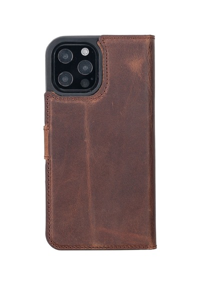 Apple İphone 13 Pro Max Uyumlu Deri Cüzdanlı Kılıf Antik Kahve Diğer