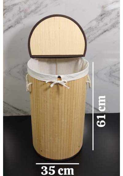 Digithome Yuvarlak Bambu Çamaşır Sepeti Naturel Cl-6001-01 Kahverengi