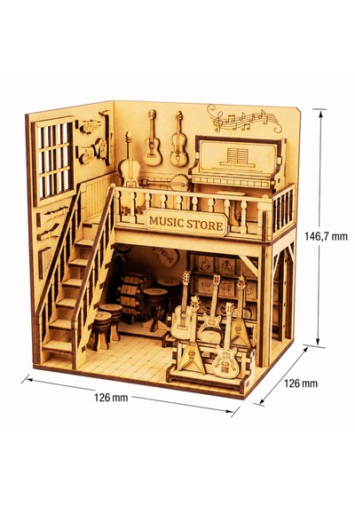 Müzik Dükkanı Ahşap Maket Seti Dıy Miniatür Müzik Mağazası Peri Led'li 3d Puzzle
