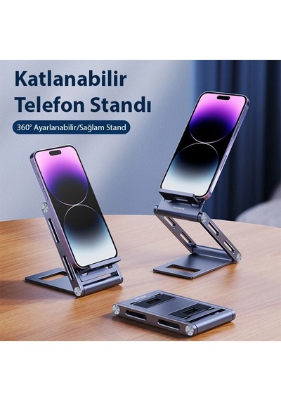 Dux Ducis Z-shape Alüminyum Alaşımlı Katlanır Telefon Standı- 5775 Gri