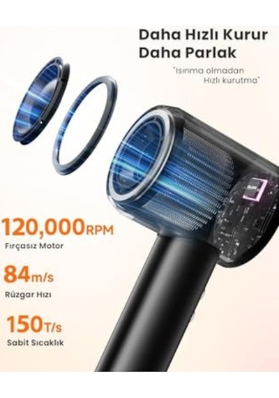 Pluzz X116 Ultra Iyonlu Saç Kurutma Makinesi Ultra Sessiz Ve Hızlı Kurutma Siyah