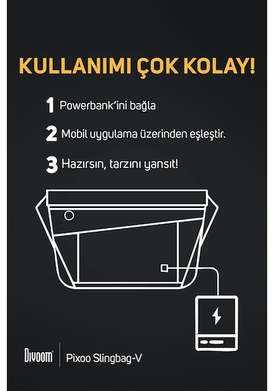 Divoom Pixoo Slingbag-v Siyah Ledli Ekran App Kontrollü Postacı Çantası-su Geçirmez Siyah
