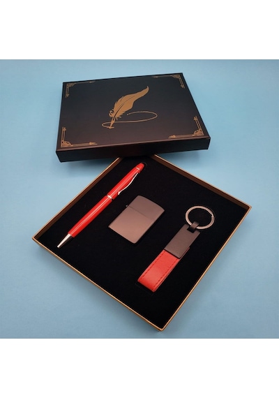 Kırmızı Anahtarlık Çakmak Ve Touchpen Kalem