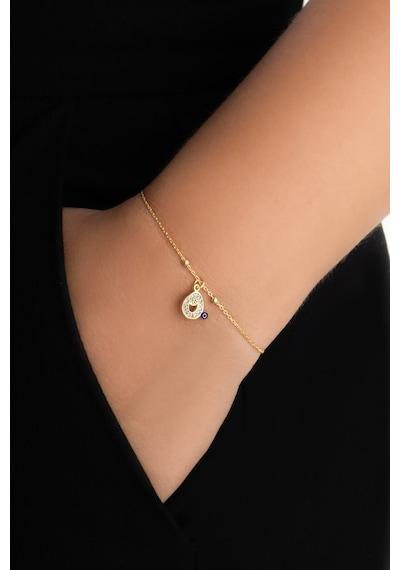 O Harfi 18 Ayar Sarı Altın Kaplama 19 Cm Gümüş Nazar Bileklik 04680253