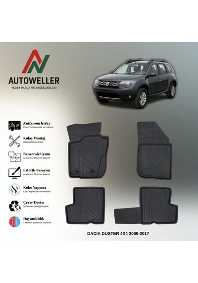 Dacia Duster 2009-2017 Uyumlu Havuzlu Oto Paspas 4x4