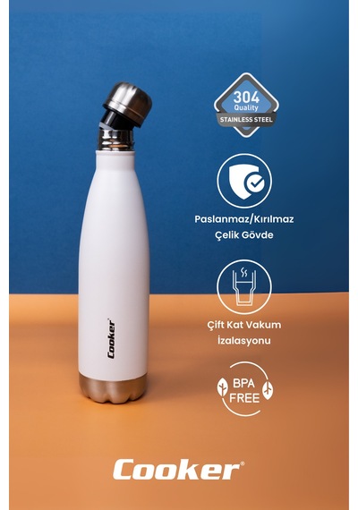Cooker Hydrokeep 500 Ml Paslanmaz Çelik Şişe Termos Ckr2071 Beyaz