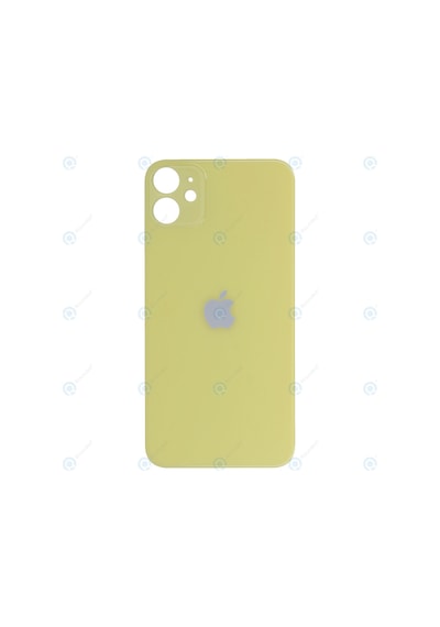 Apple Uyumlu iPhone 11 Logolu, Cam Arka Pil Kapağı - Lens Hariç Sarı