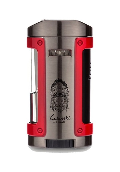 Lubinski Sehpalı Kılıflı Dört Torch Puro Çakmağı Gunmetal-kırmızı Lb-705