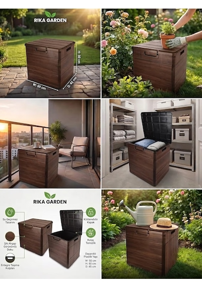 Rika Garden Ahşap Görünümlü Bahçe Depolama Sandığı Kahverengi