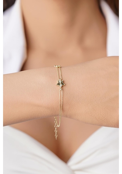14 Ayar Altın Dorika Toplu Şans Yıldızı Bileklik Sarı Altın