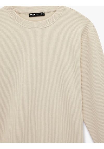 Koton Uzun Kollu Fitilli Regular Fit Basic Bisiklet Yaka Sweatshirt Bej 6sam70012mk Ekru