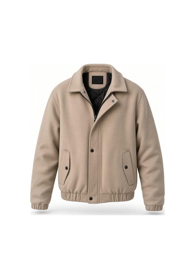 Oksit Harrington Fermuarlı Bomber Kaşe Ceket Mont - Slim Fit Klasik Yaka Krem