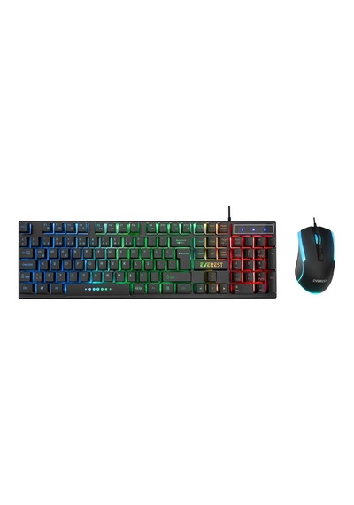 Siyah Gökkuşağı Işıklı Usb Kablolu Oyuncu Klavye - Mouse Set 5705