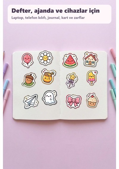 30 Adet Sevimli Karakter Sticker Seti Boba Çayı, Yağmurlu Bulut, Uykulu Hilal - Laptop Defter Ajanda İçin Renkli Çok Renkli