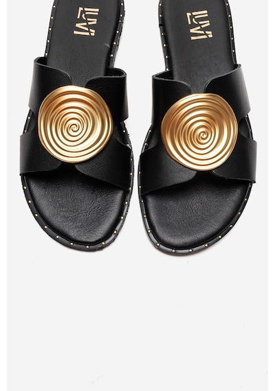 Luvishoes Nolıta Siyah Cilt Hakiki Deri Tokalı Kadın Terlik