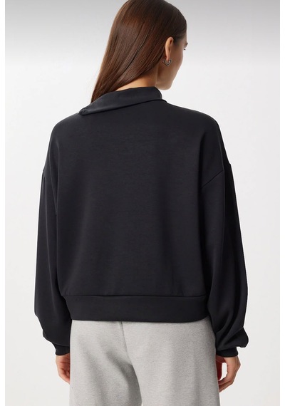 Busem Modal Sweatshirt Yaka Yan Fermuar Detaylı 12262 1siyah