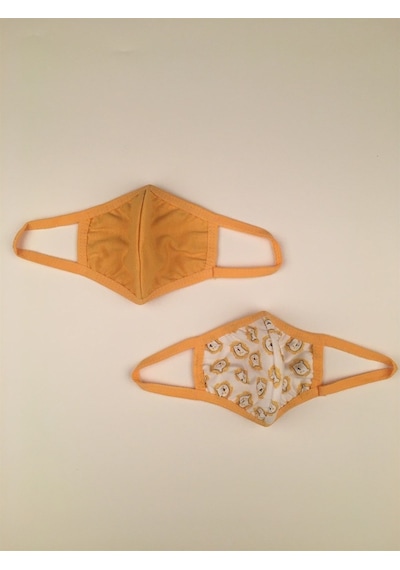 Lindobaby Bibaby Organik Maske 2Li Aslanlı Beyaz - Hardal