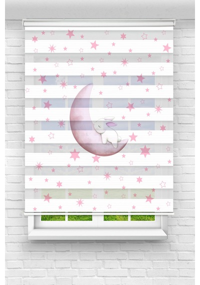 Perdecizade Enxboy Pembe Ay Dijital Baskılı Zebra Perde-cocuk Odası-stor Perde Renkli