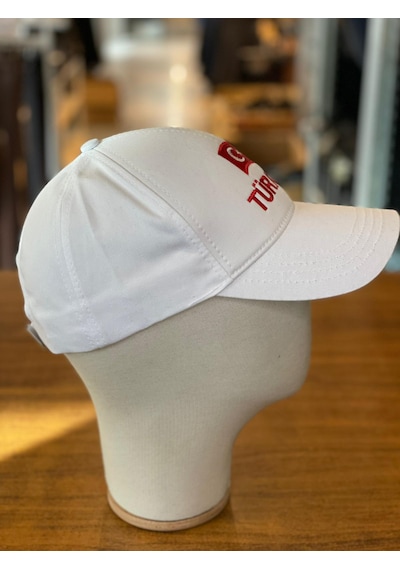Hamze Türkiye Bayrak Nakış Pamuklu Unisex Cap Şapka Beyaz