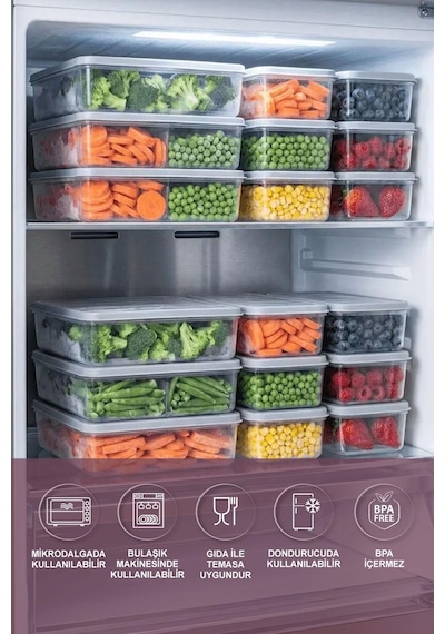 14'lü Set Nora Organizer Buzdolabı Buzluk Düzenleyici Saklama Kabı Ekru