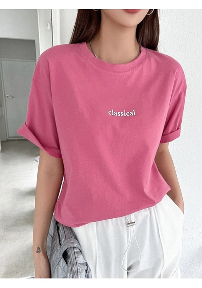 Pembe Oversize Classical T-shirt - Oversize Baskılı Pembe