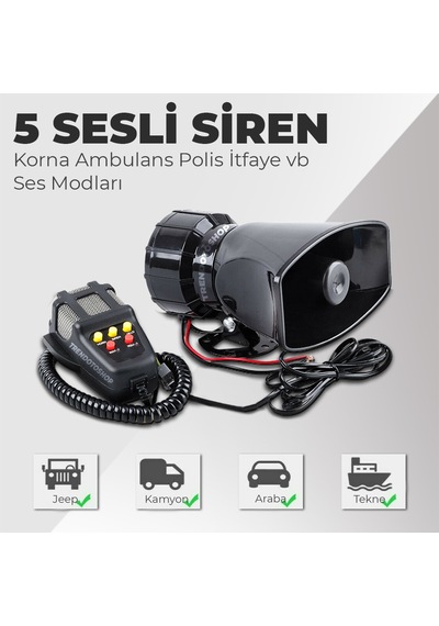 Her Araçla Uyumlu Megafonlu 3 Sesli Siren