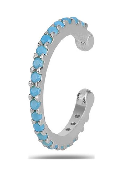 Gümüş Rodyumlu Turkuaz Taşlı Sıkıştırmalı Kıkırdak Küpe Ear Cuff