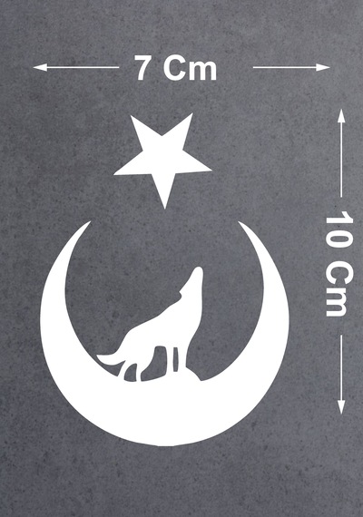 Ay Yıldız Ve Kurt Sticker - Araba Oto Motosiklet Karavan Cam Araç Sticker - 00345 10x7 Cm