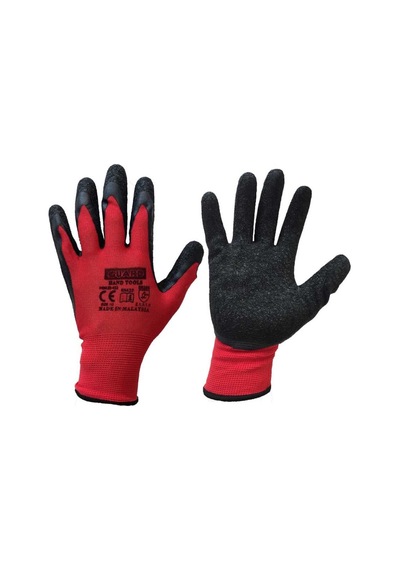 Glove Kırmızı Siyah Lateks Tırtıklı Iş Eldiveni